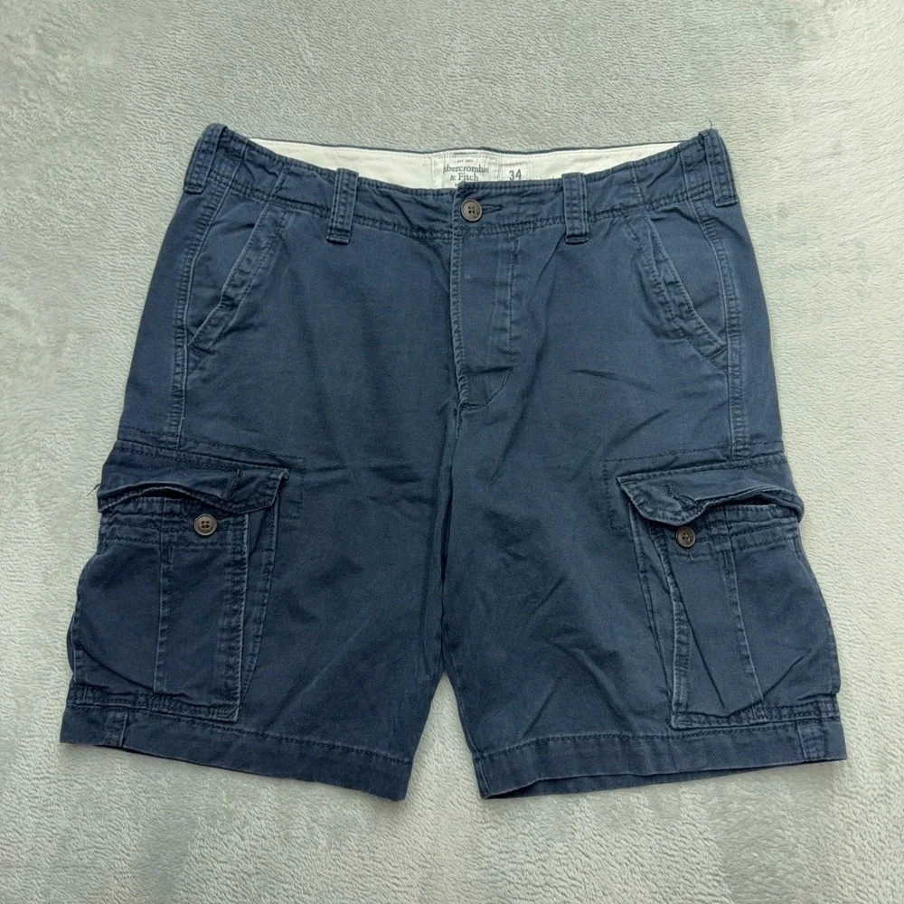 Abercrombie & Fitch Y2k Cargo Shorts Mens 34 Navy Blue Classic Utility Rugged